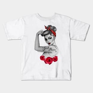 Girl Power von Anne Cha Modern Rosie the Riveter Red Roses Kids T-Shirt
